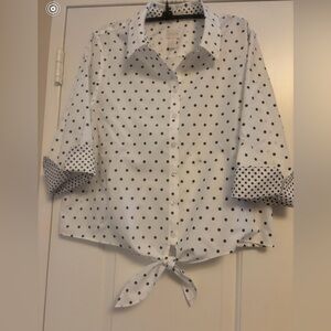 Chico’s white shirt with black polkadots